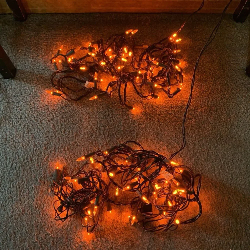 Philips 60 Orange Halloween Mini Lights 19.6 FT Twinkling Lot Of 2